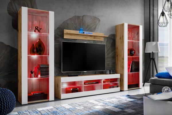 Tivoli Grande TV Furniture Set, White/Wotan RGB LED Lighting - Image 2
