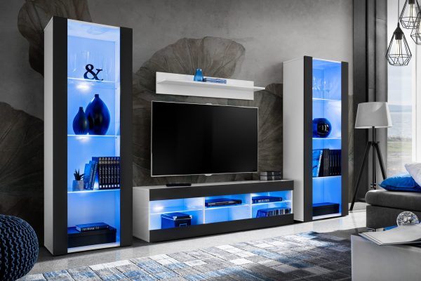 Tivoli Grande TV Furniture Set, Black/White LED Lighting Blue - Image 2