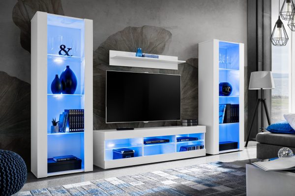 Tivoli Grande TV Furniture Set, White/White LED Lighting Blue - Image 2