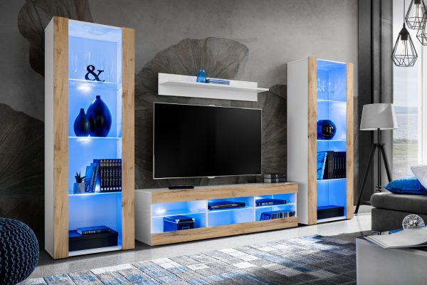 TV Furniture Set Tivoli Grande, Wotan/White LED Lighting Blue - Image 2