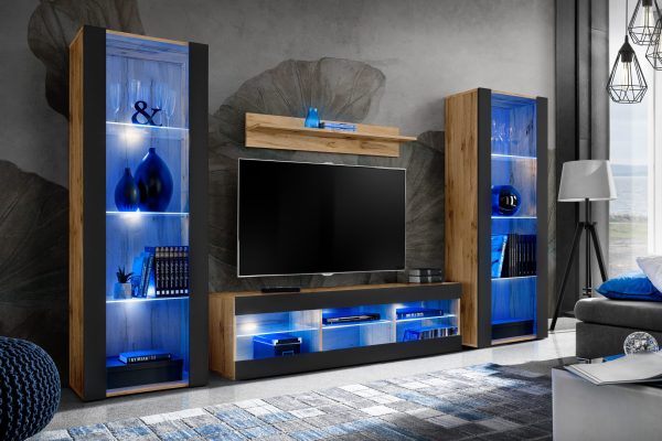 Tivoli Grande TV Furniture Set, Black/Wotan LED Lighting Blue - Image 2