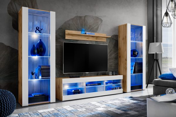 Tivoli Grande TV Furniture Set, White/Wotan LED Lighting Blue - Image 2