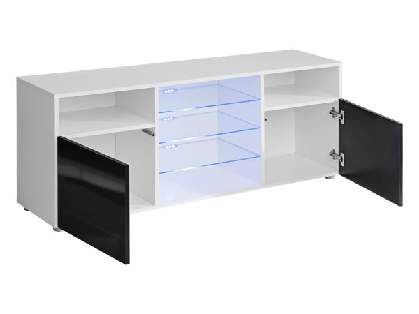 Urbino TV cabinet, white/black, blue LED lighting - Image 4