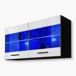 Savona Hanging Shelf Cabinet, White/Black LED Lighting Blue