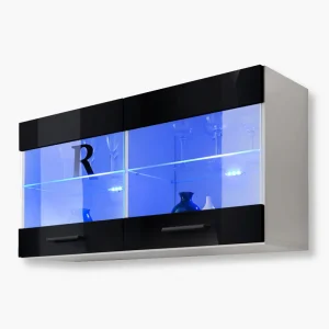 Savona Hanging Shelf Cabinet, Black/White LED Blue Lighting