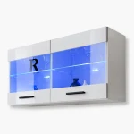 Savona Hanging Shelf Cabinet, White/White LED Blue Lighting