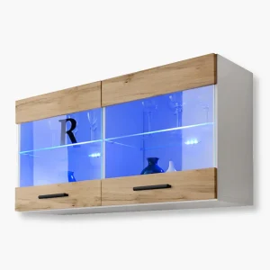 Savona Hanging Shelf Glass-Door Cabinet, Wotan/White