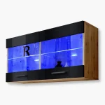 Savona Hanging Shelf Glass-Door Cabinet, Black/Wotan