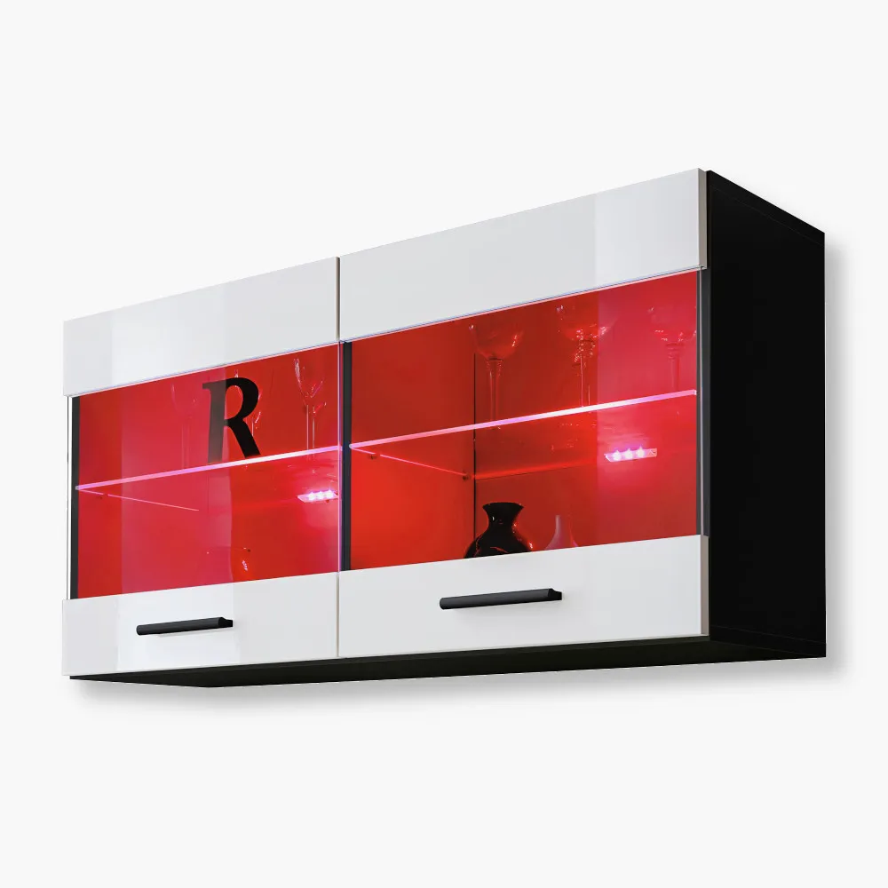Savona-RGB-Black-White-1-1.webp Savona Hanging Shelf Cabinet, White/Black RGB LED Lighting - Image 1