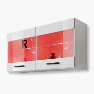Savona Hanging Shelf Cabinet, White/White RGB LED Lighting