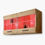 Savona Hanging Shelf Glass-Door Cabinet, Wotan/Wotan RGB LED Lighting