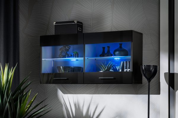 Savona Hanging Shelf Glass-Door Cabinet, Black/Black - Image 2