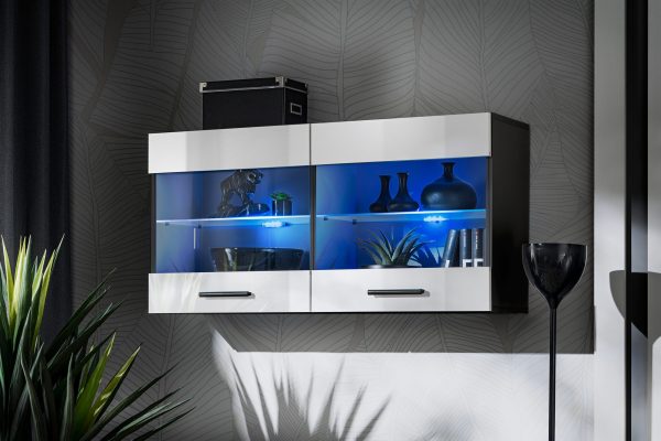 Savona Hanging Shelf Glass-Door Cabinet, White/Black - Image 2