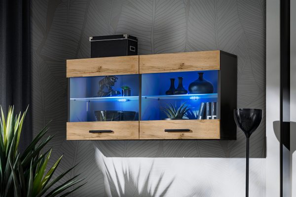 Savona Hanging Shelf Glass-Door Cabinet, Wotan/Black - Image 2