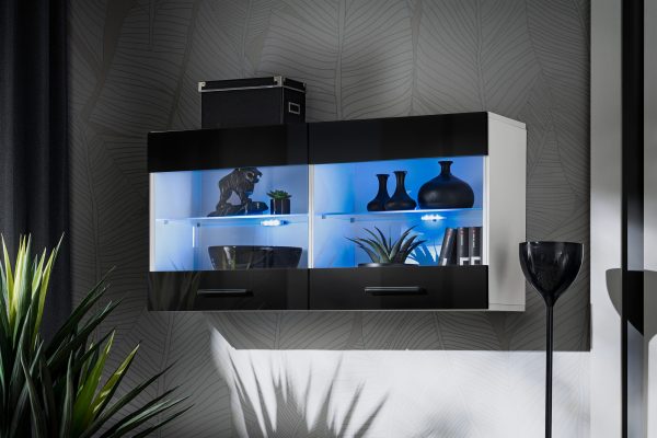 Savona Hanging Shelf Glass-Door Cabinet, Black/White - Image 2
