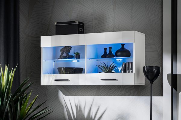 Savona Hanging Shelf Glass-Door Cabinet, White/White - Image 2
