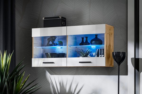Savona Hanging Shelf Cabinet, White/Wotan LED Lighting Blue - Image 2