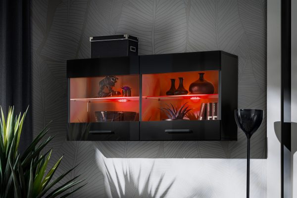Savona Hanging Shelf Cabinet, Black/Black RGB LED Lighting - Image 2
