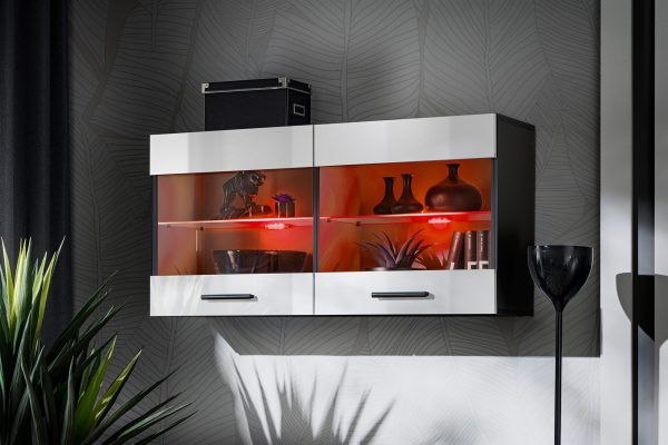 Savona Hanging Shelf Cabinet, White/Black RGB LED Lighting - Image 2