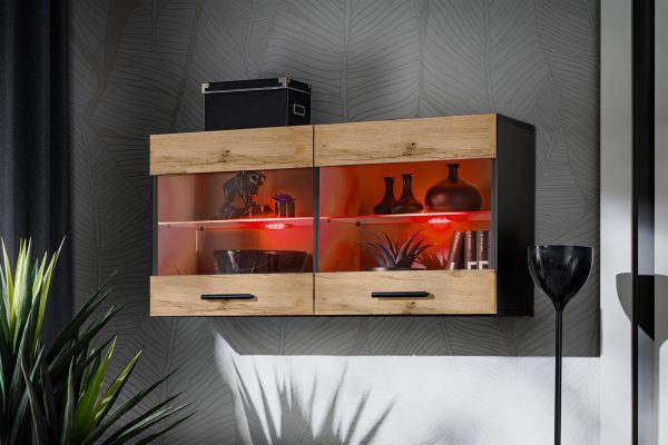 Savona Hanging Shelf Cabinet, Wotan/RGB LED Lighting Black - Image 2