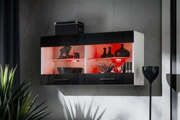 Savona Hanging Shelf Cabinet, Black/White RGB LED Lighting - Image 2