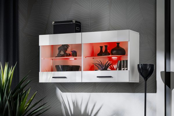 Savona Hanging Shelf Cabinet, White/White RGB LED Lighting - Image 2