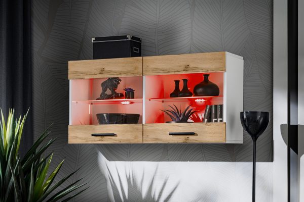 Savona Hanging Shelf Cabinet, Wotan/White RGB LED Lighting - Image 2