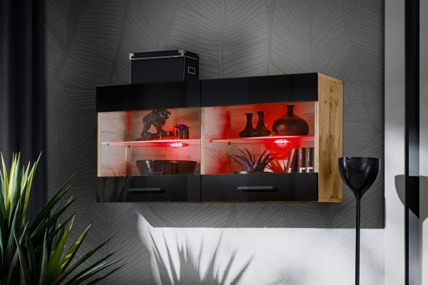 Savona Hanging Shelf Cabinet, Black/Wotan RGB LED Lighting - Image 2