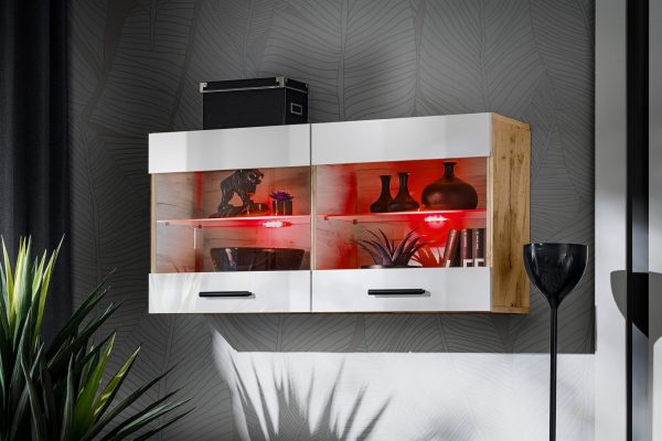 Savona Hanging Shelf Cabinet, White/Wotan RGB LED Lighting - Image 2