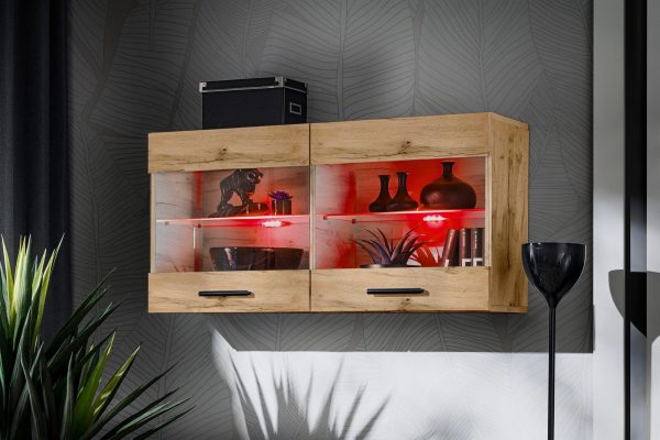 Savona Hanging Shelf Glass-Door Cabinet, Wotan/Wotan RGB LED Lighting - Image 2