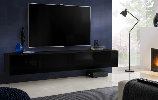 Loreto Wall Mounted TV Cabinet, Black/Black - Image 2