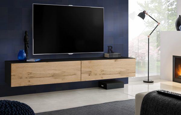 Wall-mounted TV cabinet Loreto, Wotan/Black - Image 2