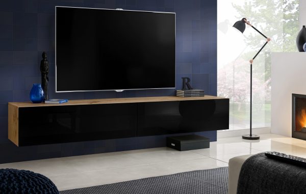 Wall-mounted TV cabinet Loreto, black/wotan - Image 2