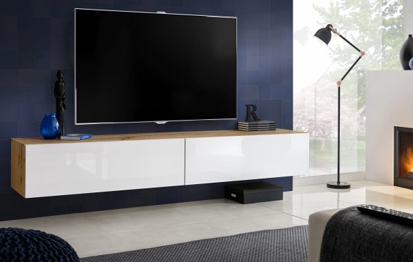 Wall-mounted TV cabinet Loreto, white/wotan - Image 2