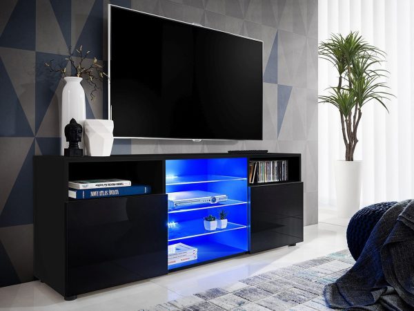 Urbino TV cabinet, black/black LED lighting blue - Image 2
