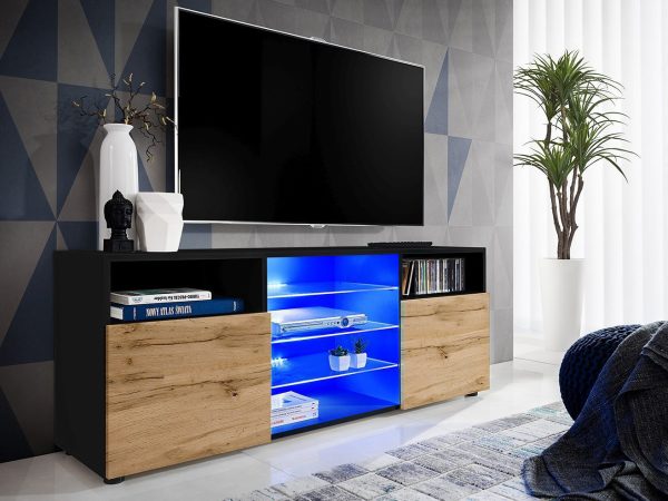 TV cabinet Urbino, Wotan/black, blue LED lighting - Image 2