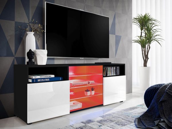 Urbino TV cabinet, white/black RGB LED lighting - Image 2