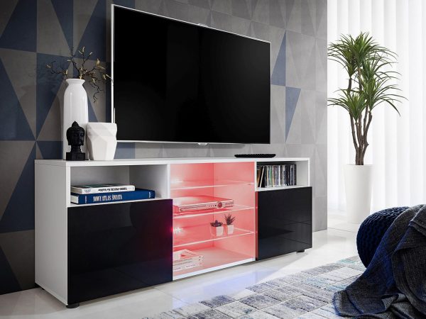 Urbino TV cabinet, black/white RGB LED lighting - Image 2