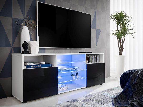 Urbino TV cabinet, black/white LED lighting blue - Image 2