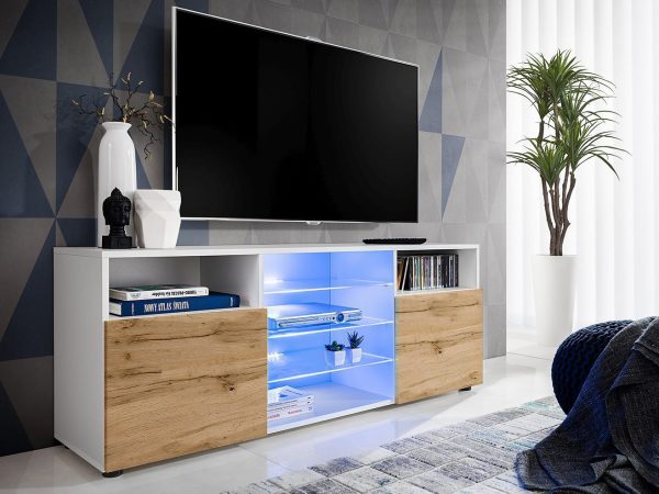TV cabinet Urbino, Wotan/white LED lighting blue - Image 2