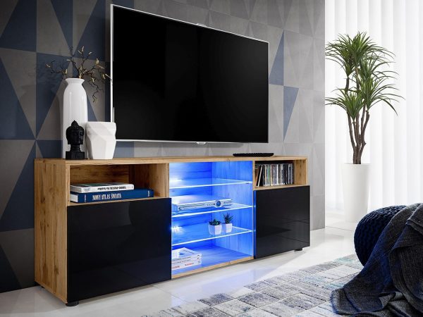 Urbino TV cabinet, black/wotan LED lighting blue - Image 2