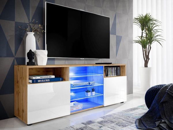 Urbino TV cabinet, white/wotan LED lighting blue - Image 2
