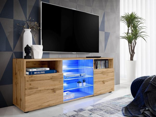 TV cabinet Urbino, Wotan/Wotan LED lighting blue - Image 2