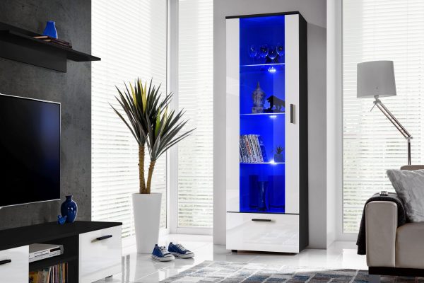 Alessandria Standing Cabinet, White/Black LED Blue Lighting - Image 4