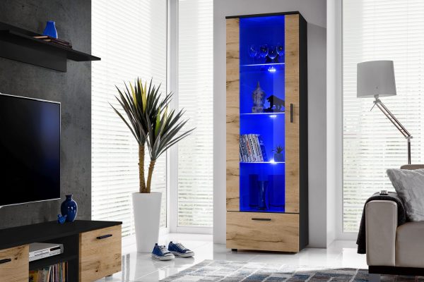 Standing display cabinet Alessandria, Wotan/black, LED lighting, blue - Image 4