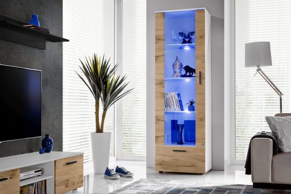 Alessandria, Floor-standing display cabinet, Wotan/white LED lighting blue - Image 4