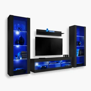 Tivoli Grande TV Furniture Set, Black/Black LED Lighting Blue