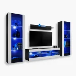 Tivoli Grande TV Furniture Set, White/Black LED Lighting Blue