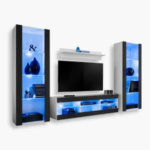 Tivoli Grande TV Furniture Set, Black/White LED Lighting Blue