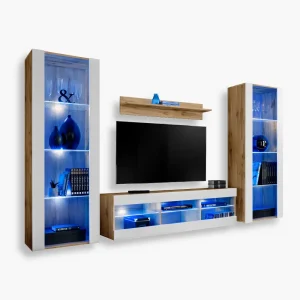 Tivoli Grande TV Furniture Set, White/Wotan LED Lighting Blue